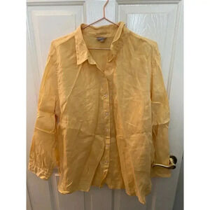 J. Jill Women's Yellow 100% Linen Long Sleeve Button Up Collared Shirt Size XL